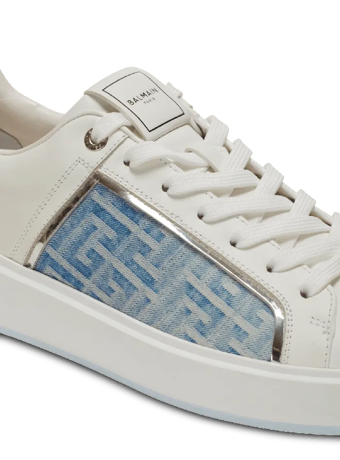 Balmain BCourt Sneakers In Leather And Denim Blue Men Sneakers