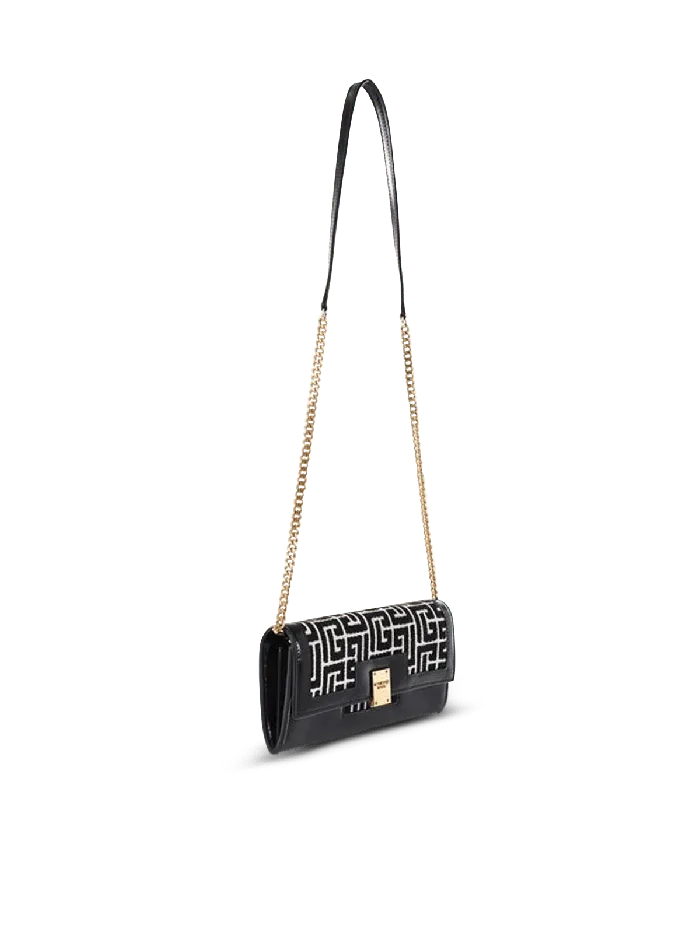 Balmain Bicolor Jacquard 1945 Wallet With Chain Black Women Small Leather Goods