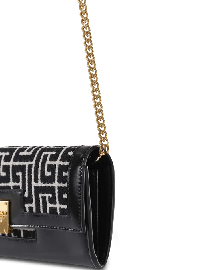 Balmain Bicolor Jacquard 1945 Wallet With Chain Black Women Small Leather Goods