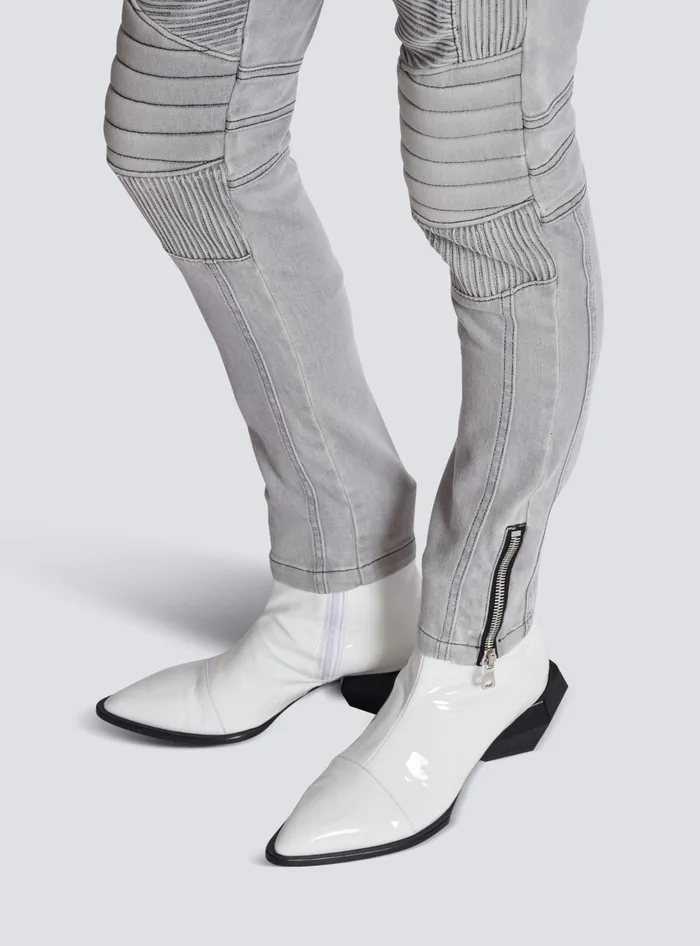 Balmain Biker Jeans In Grey Quilted Denim Grey Men Denim