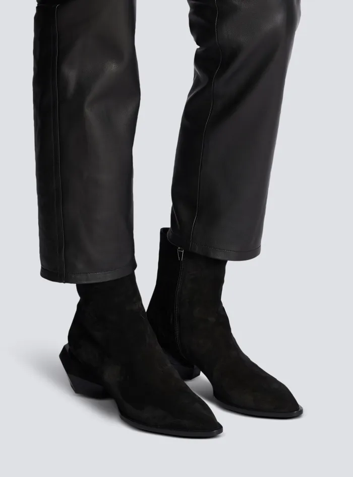 Balmain Billy Suede Ankle Boots With Diamond Heel Black Men Boots And Rangers