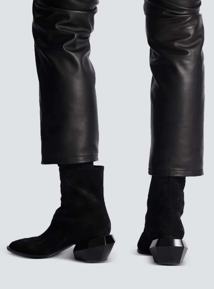Balmain Billy Suede Ankle Boots With Diamond Heel Black Men Boots And Rangers