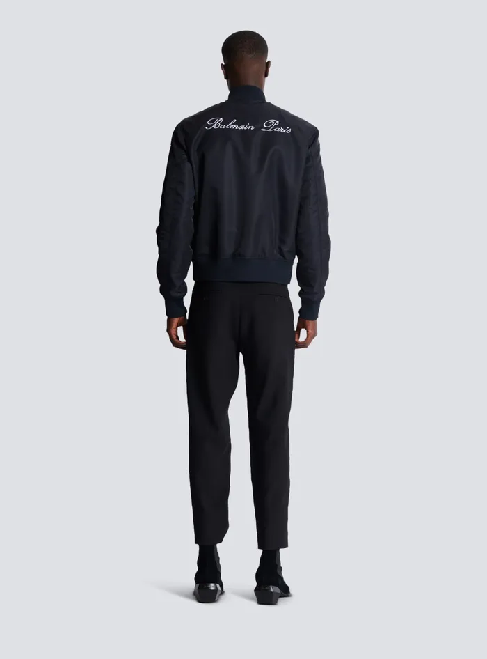 Balmain Bomber Jacket With Embroidery On The Back Navy Men Outerwear