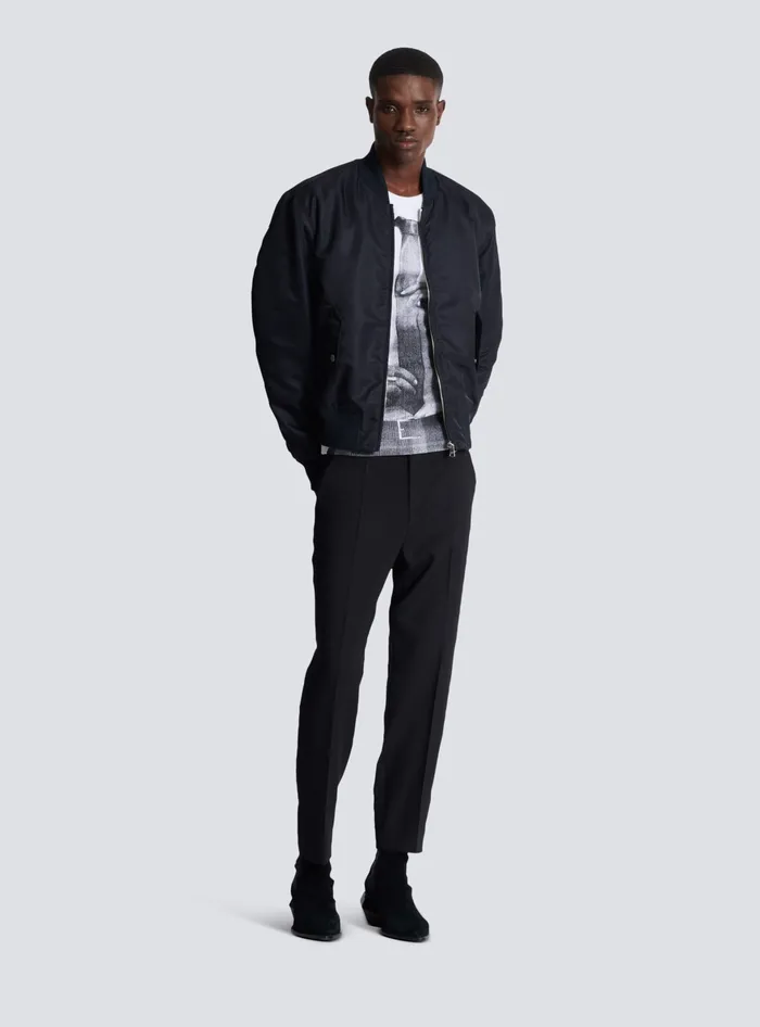 Balmain Bomber Jacket With Embroidery On The Back Navy Men Outerwear