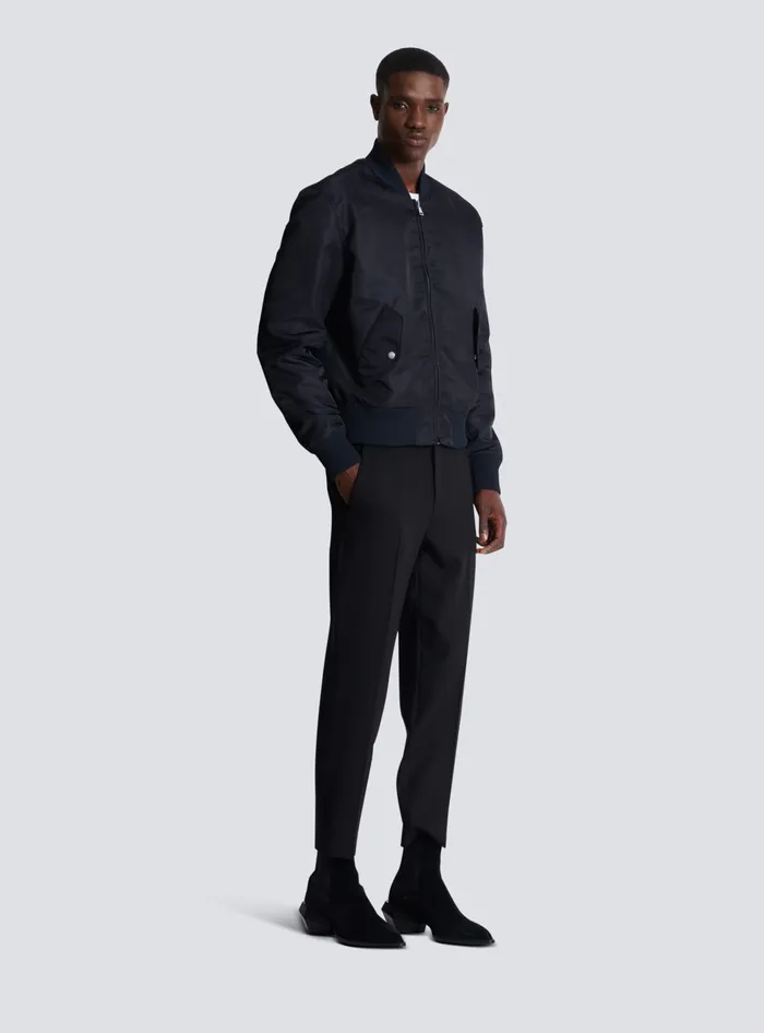 Balmain Bomber Jacket With Embroidery On The Back Navy Men Outerwear