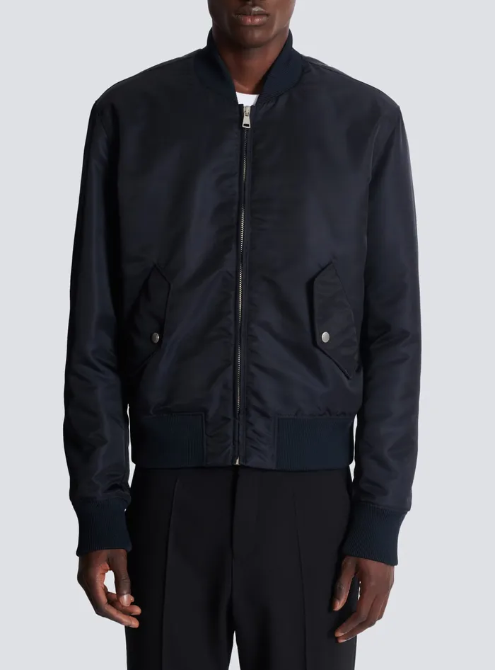 Balmain Bomber Jacket With Embroidery On The Back Navy Men Outerwear