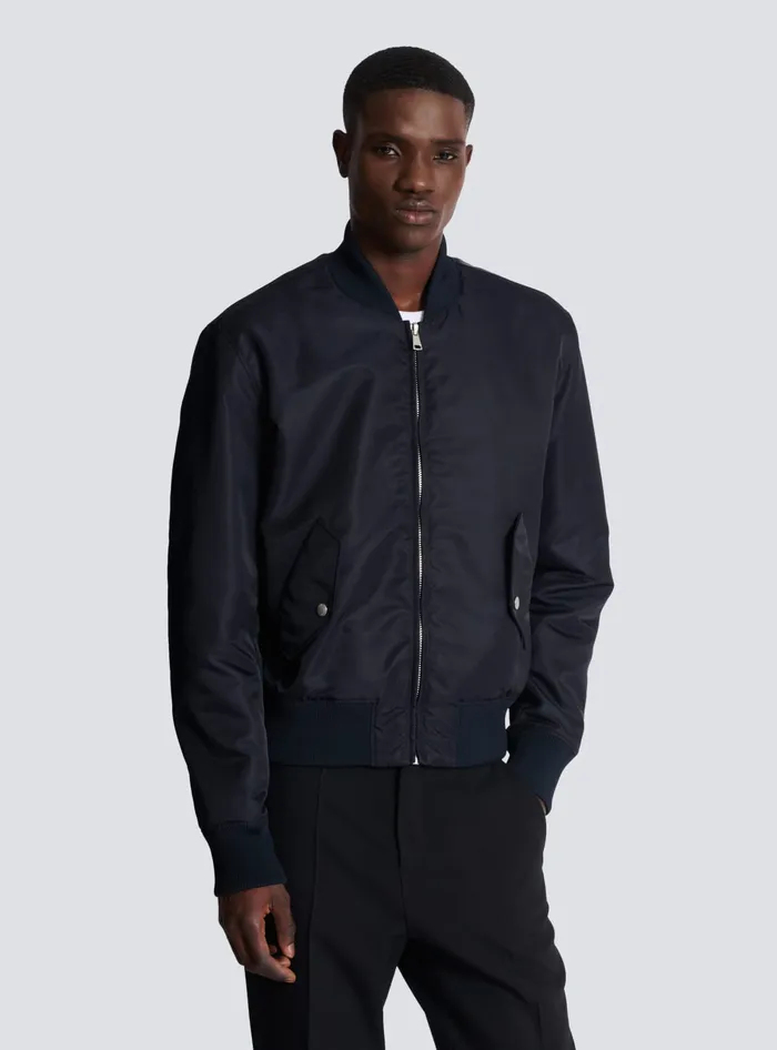 Balmain Bomber Jacket With Embroidery On The Back Navy Men Outerwear