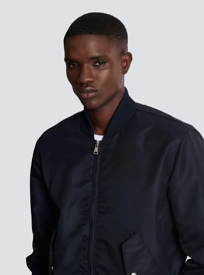 Balmain Bomber Jacket With Embroidery On The Back Navy Men Outerwear