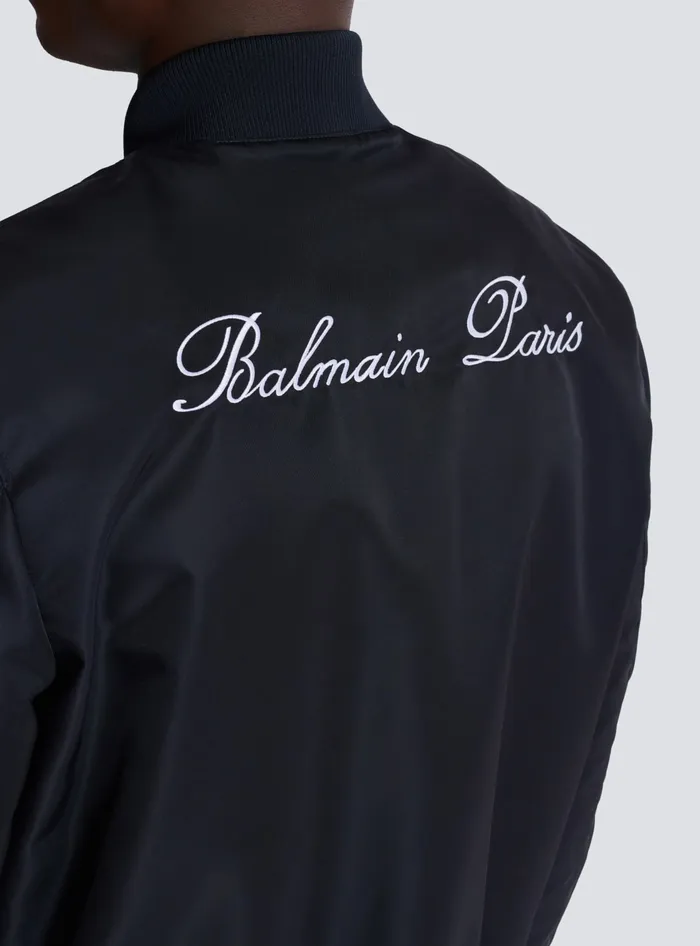 Balmain Bomber Jacket With Embroidery On The Back Navy Men Outerwear