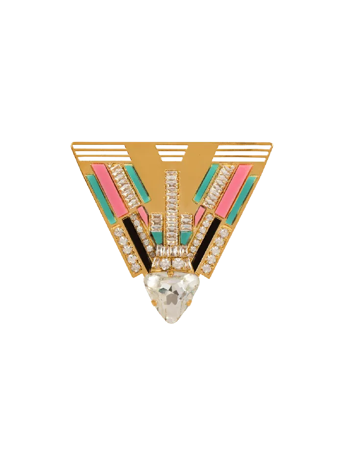 Balmain Brass And Crystal Art Deco Brooch Multicolor Women Fashion Jewelry