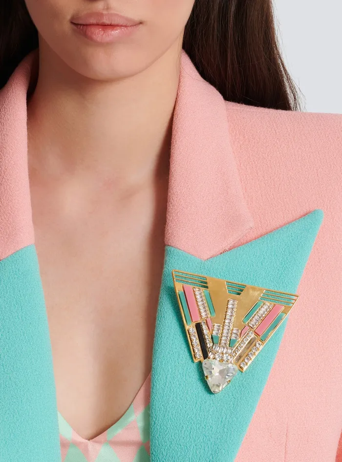 Balmain Brass And Crystal Art Deco Brooch Multicolor Women Fashion Jewelry