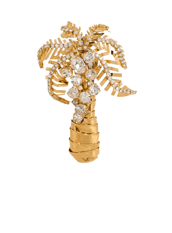 Balmain Brass And Crystal Palm Tree Brooch Gold Women Fashion Jewelry