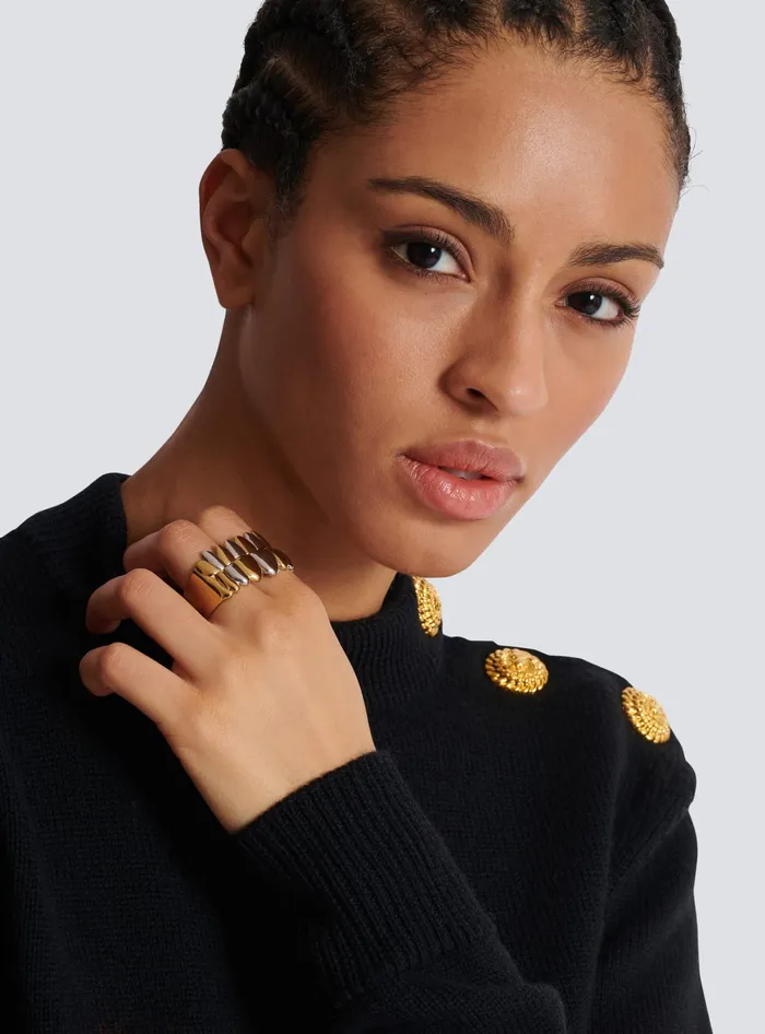 Balmain Brass Double Grillz Ring Gold Men Fashion Jewelry
