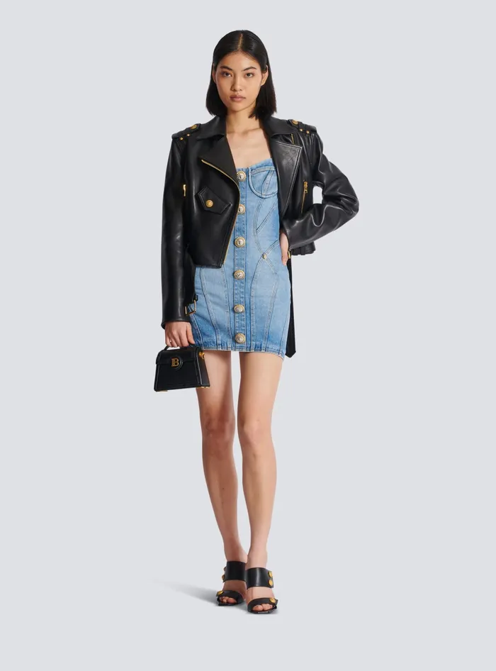 Balmain Buttoned Short Denim Dress Blue Women Dresses