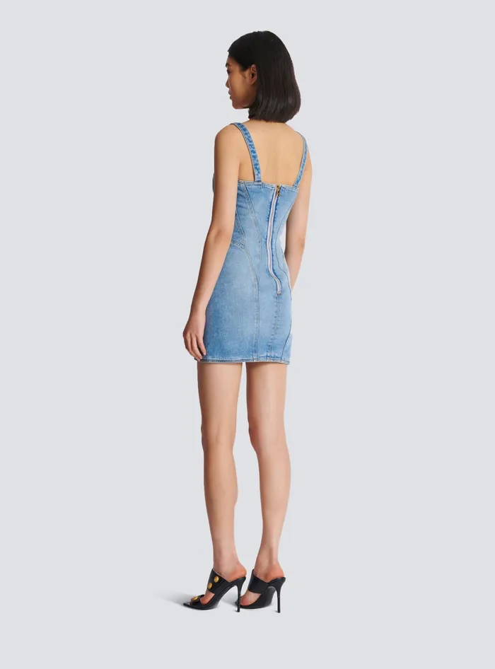 Balmain Buttoned Short Denim Dress Blue Women Dresses