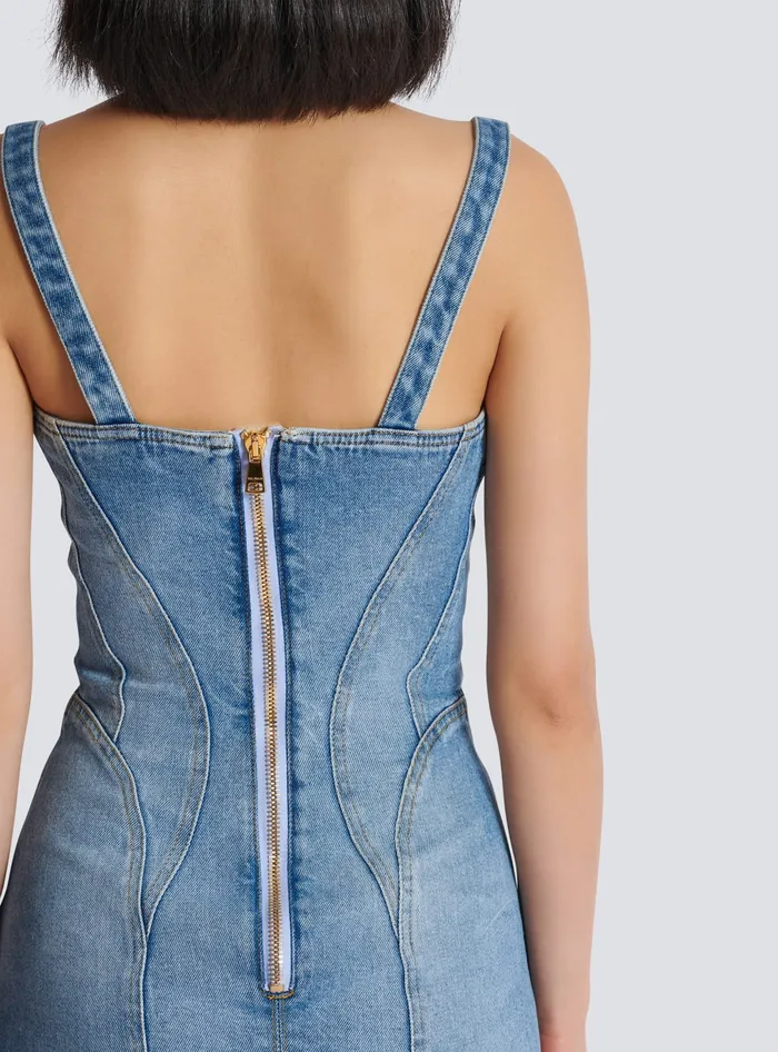 Balmain Buttoned Short Denim Dress Blue Women Dresses