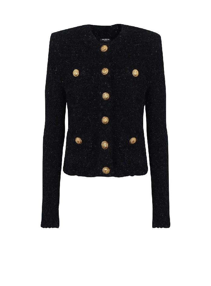 Balmain Buttons Tweed Jacket Black Women Jackets And Blazers