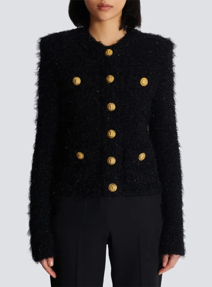 Balmain Buttons Tweed Jacket Black Women Jackets And Blazers