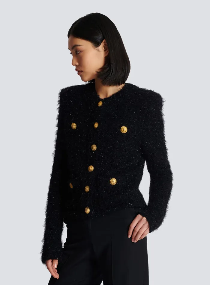 Balmain Buttons Tweed Jacket Black Women Jackets And Blazers