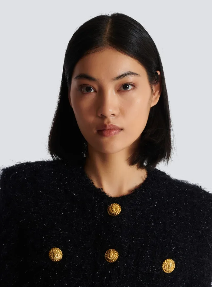 Balmain Buttons Tweed Jacket Black Women Jackets And Blazers