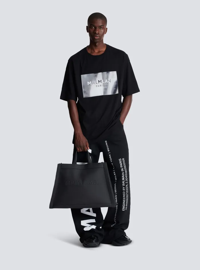 Balmain By Olivier Rubbereffect Leather Tote Bag Black Men Bags And Backpacks