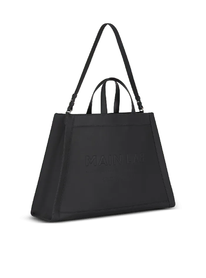 Balmain By Olivier Rubbereffect Leather Tote Bag Black Men Bags And Backpacks