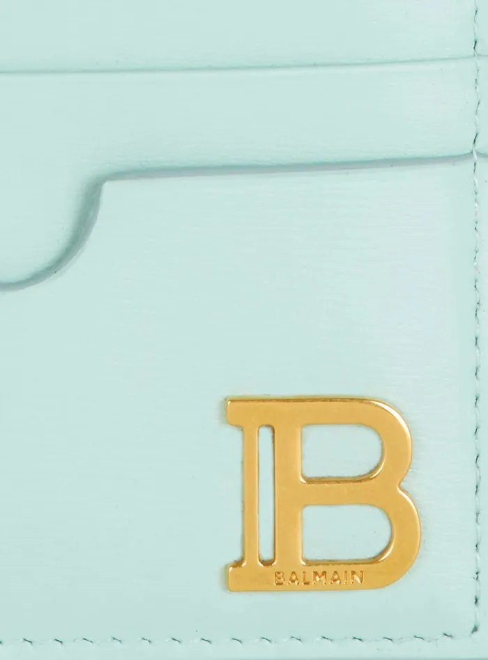 Balmain Calfskin BBuzz Card Holder Blue Women Small Leather Goods