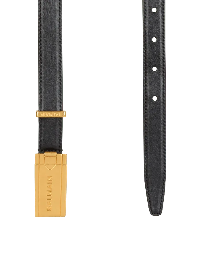 Balmain Calfskin Belt With Plaque Black Men Belts