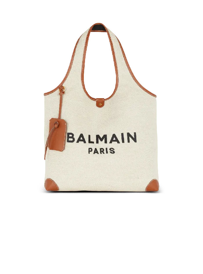 Balmain Canvas And Leather Barmy Grocery Bag Brown Women Grocery Bags