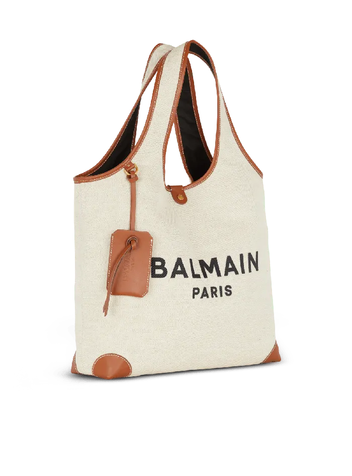 Balmain Canvas And Leather Barmy Grocery Bag Brown Women Grocery Bags