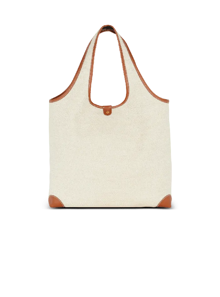 Balmain Canvas And Leather Barmy Grocery Bag Brown Women Grocery Bags