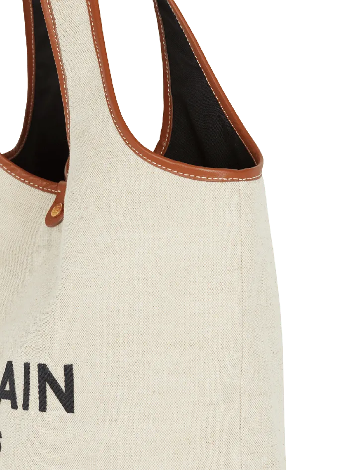 Balmain Canvas And Leather Barmy Grocery Bag Brown Women Grocery Bags