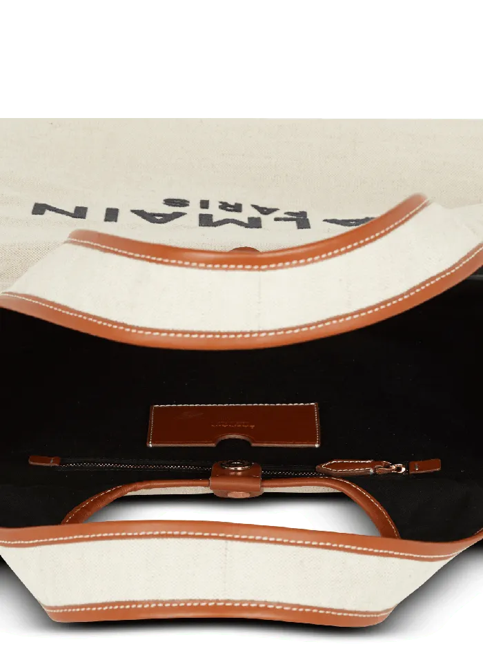 Balmain Canvas And Leather Barmy Grocery Bag Brown Women Grocery Bags
