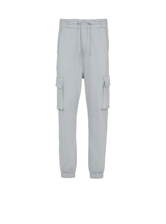 Balmain Cargo Joggers With Paris Print Grey Men Trousers And Shorts