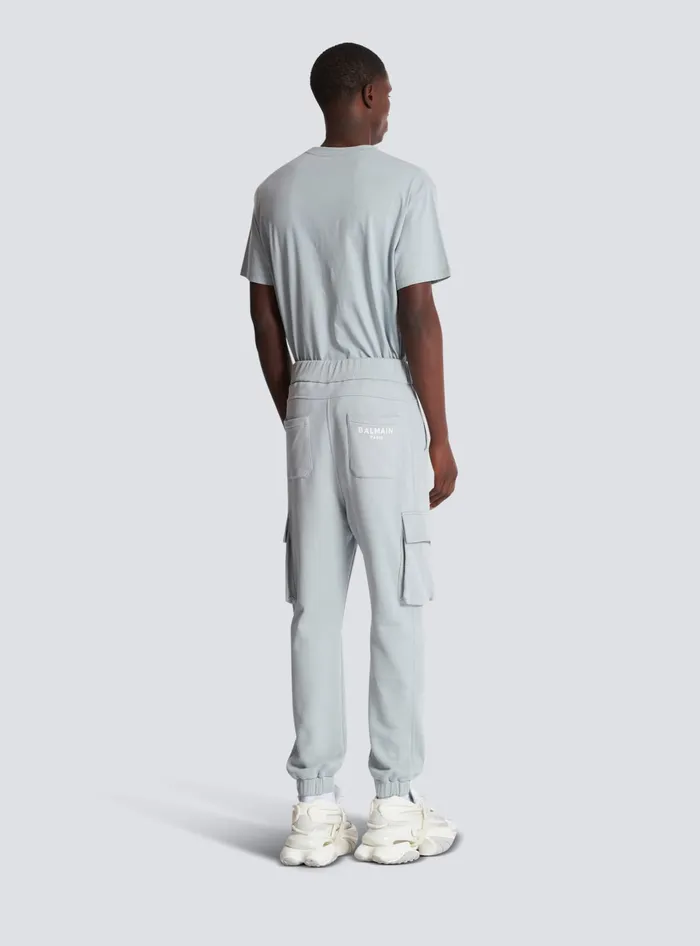 Balmain Cargo Joggers With Paris Print Grey Men Trousers And Shorts