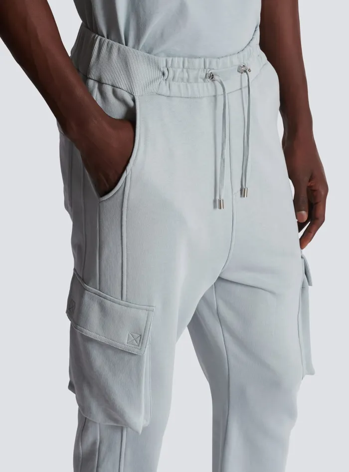 Balmain Cargo Joggers With Paris Print Grey Men Trousers And Shorts