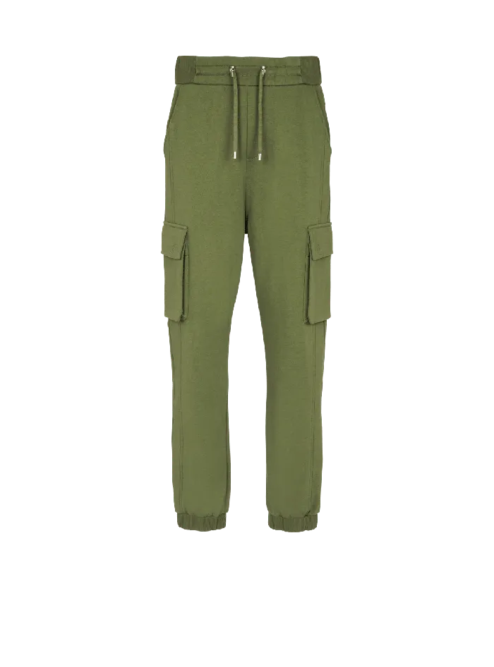 Balmain Cargo Joggers With Paris Print Khaki Men Trousers And Shorts