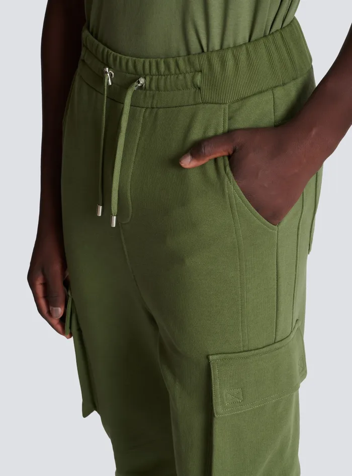 Balmain Cargo Joggers With Paris Print Khaki Men Trousers And Shorts