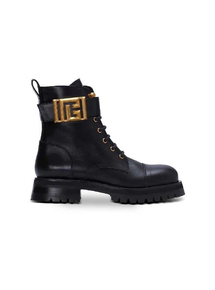 Balmain Charlie Leather Ranger Boots Black Women Boots