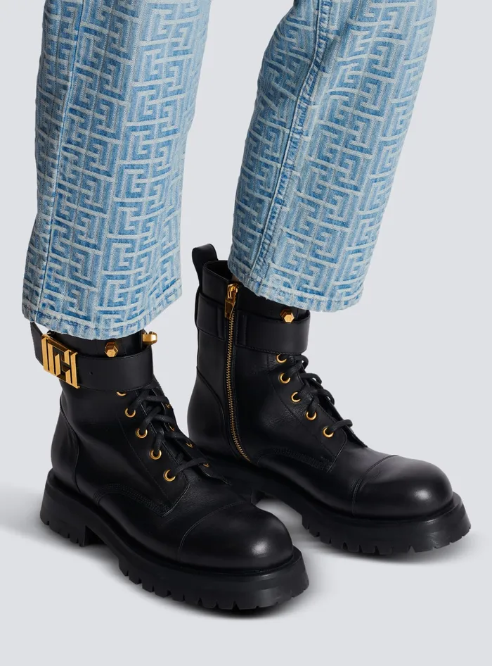 Balmain Charlie Leather Ranger Boots Black Women Boots