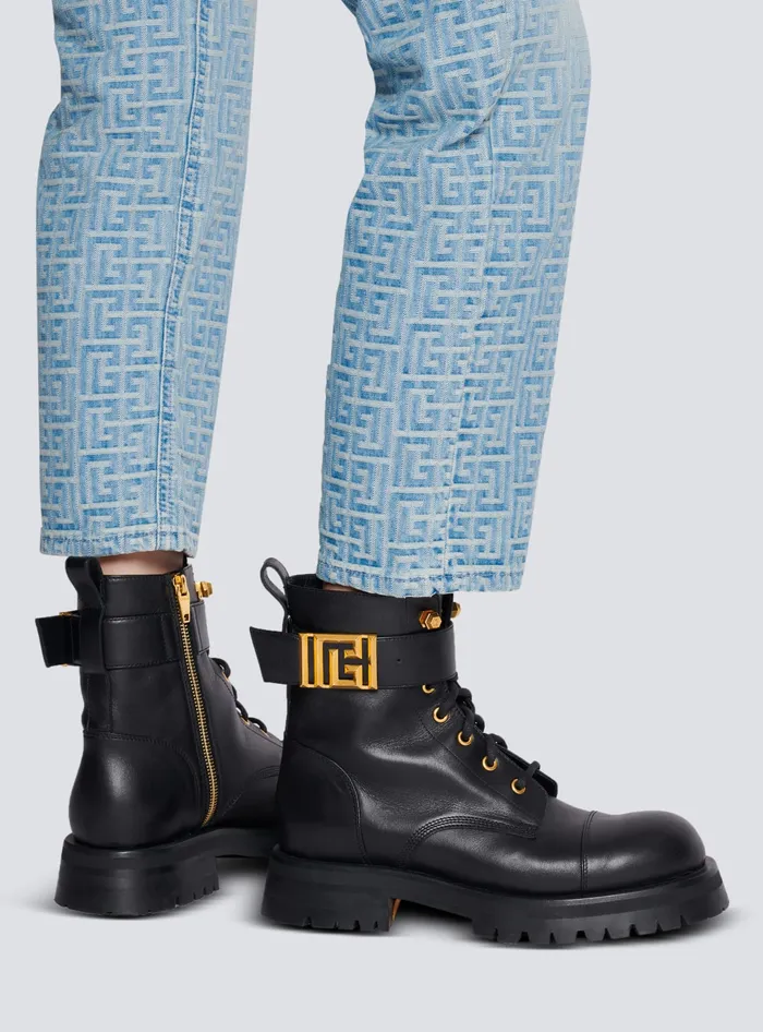 Balmain Charlie Leather Ranger Boots Black Women Boots