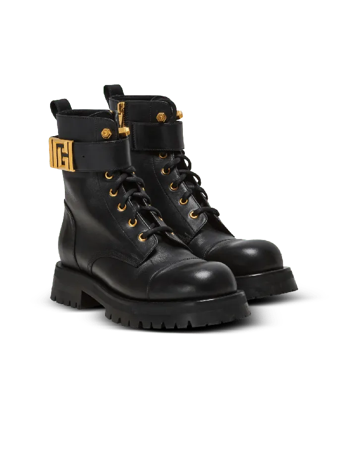 Balmain Charlie Leather Ranger Boots Black Women Boots