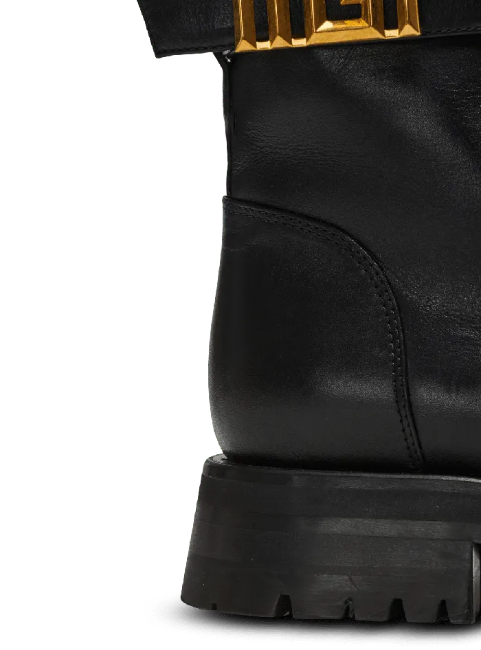 Balmain Charlie Leather Ranger Boots Black Women Boots