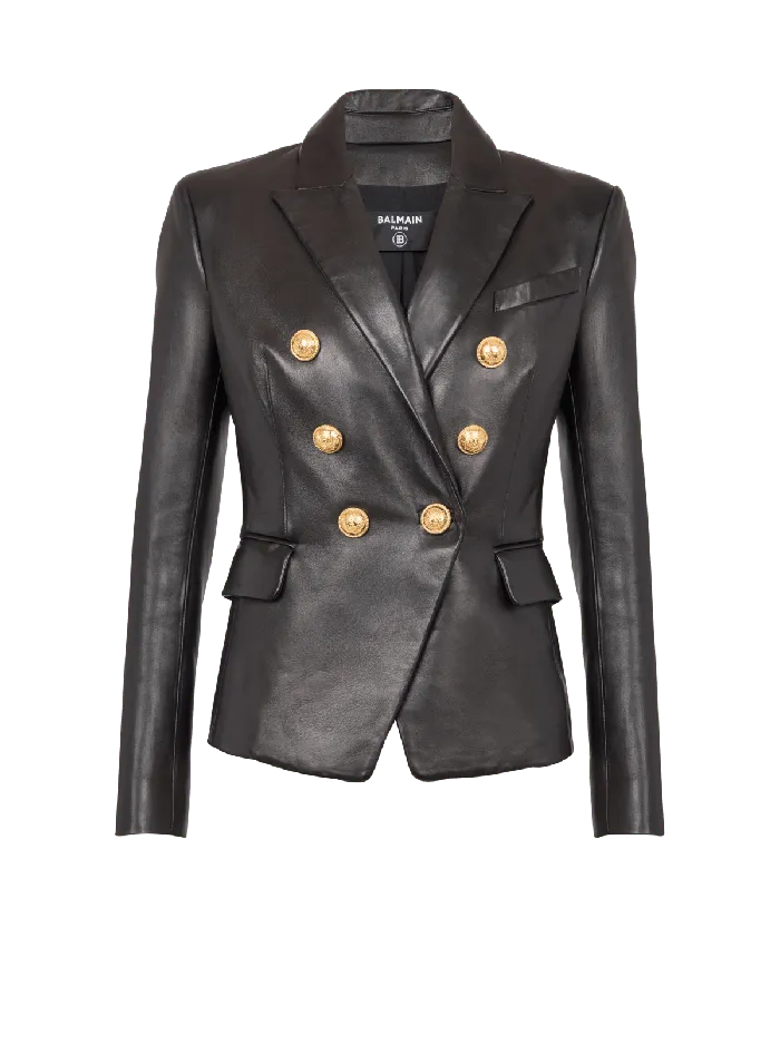 Balmain Classic 6button Leather Jacket Black Women Jackets And Blazers