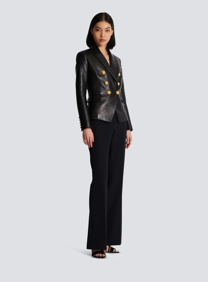 Balmain Classic 6button Leather Jacket Black Women Jackets And Blazers