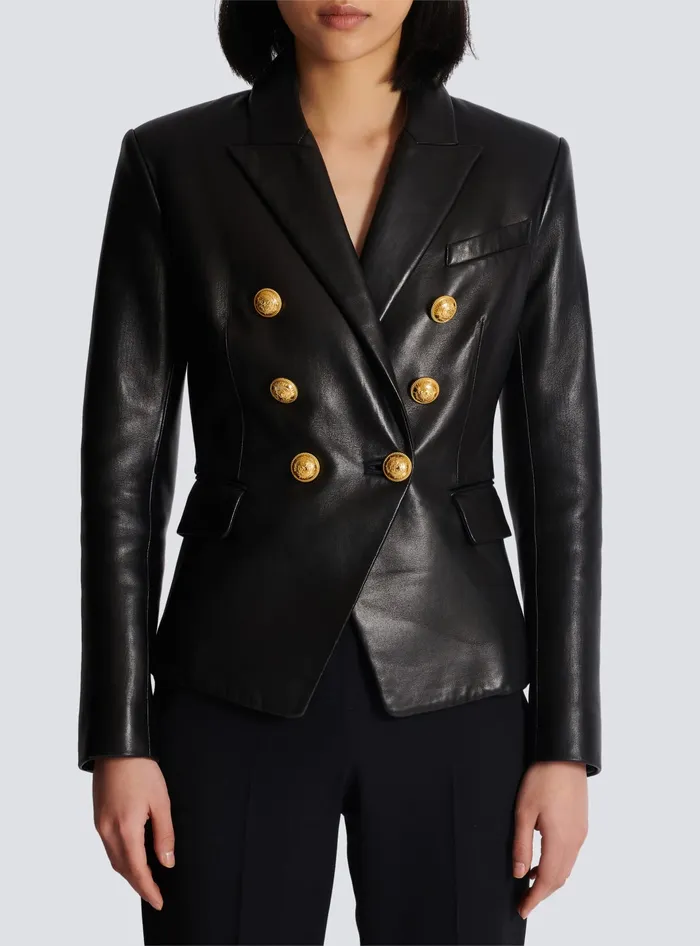 Balmain Classic 6button Leather Jacket Black Women Jackets And Blazers