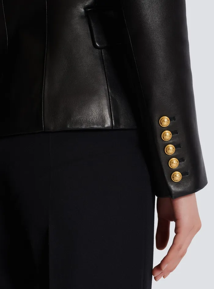 Balmain Classic 6button Leather Jacket Black Women Jackets And Blazers