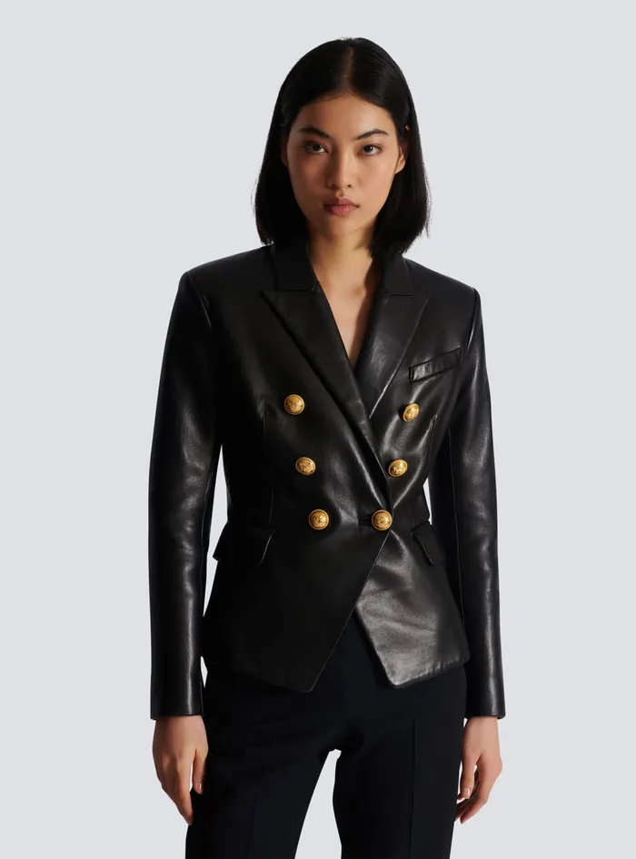 Balmain Classic 6button Leather Jacket Black Women Jackets And Blazers