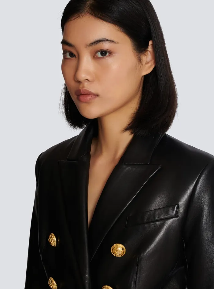 Balmain Classic 6button Leather Jacket Black Women Jackets And Blazers
