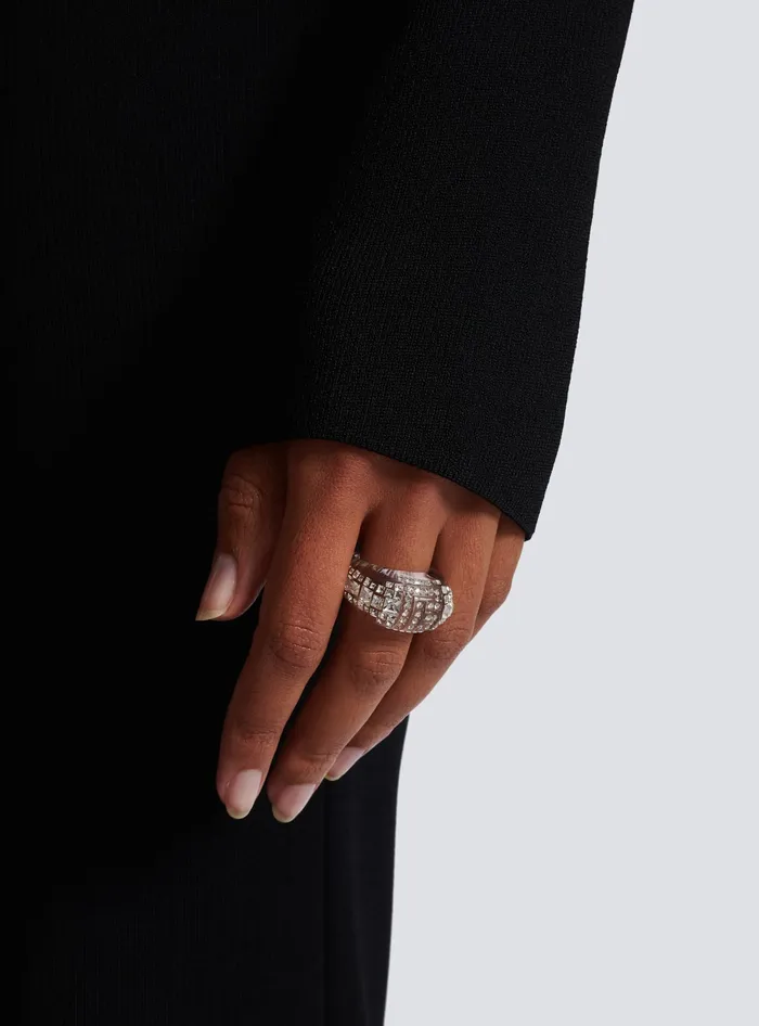 Balmain Clear Rhinestone Ring Silver Women Fashion Jewelry